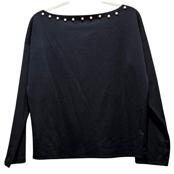CBR Black Long‎ Sleeve Top With Pearl Neckline Embellishment Size Medium - Picture 2 of 8